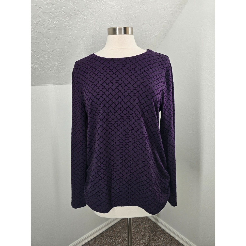 T by Talbots Sz L Dark Purple & Black Long Sleeve T Casual Elegance Stretch